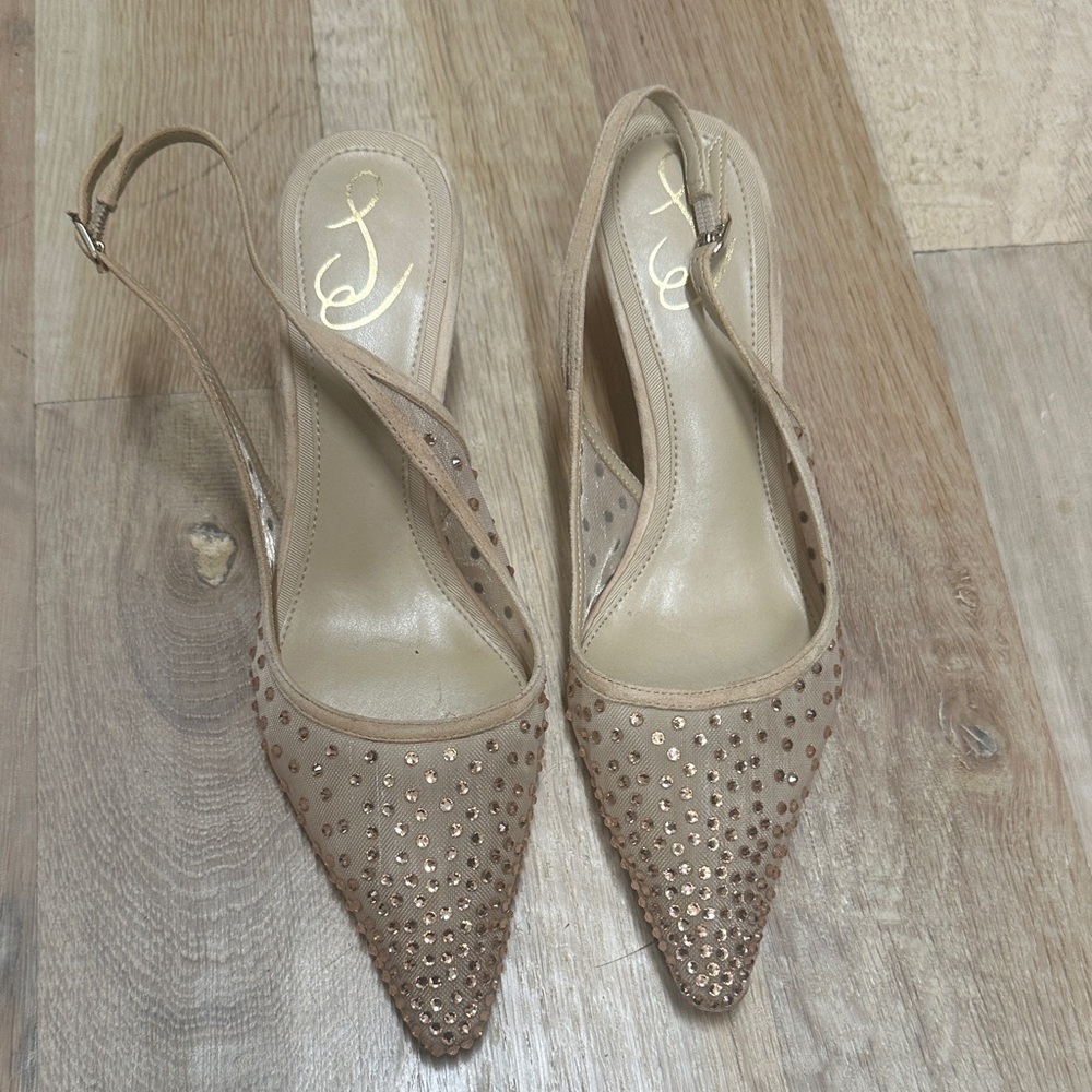 Sam Edelman Nude/Tan Slingback Pointed Toe Heels with Studs
